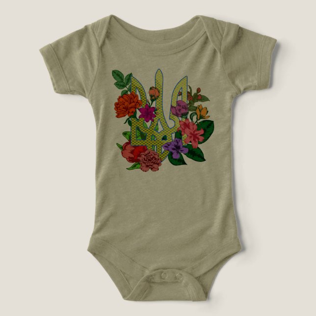 tridente tryzub da heráldica ucraniana flores flor (Design frontal)