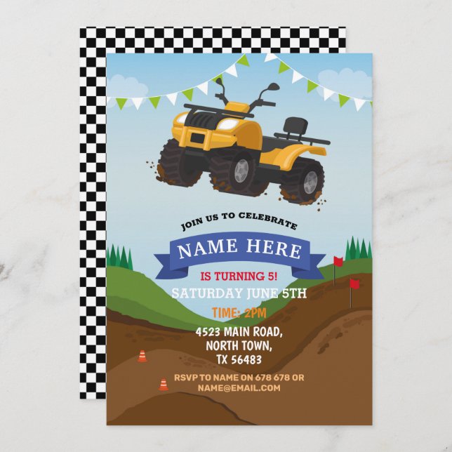 Trilha de Diversão de Convite para Bicicletas Quad (Frente/Verso)