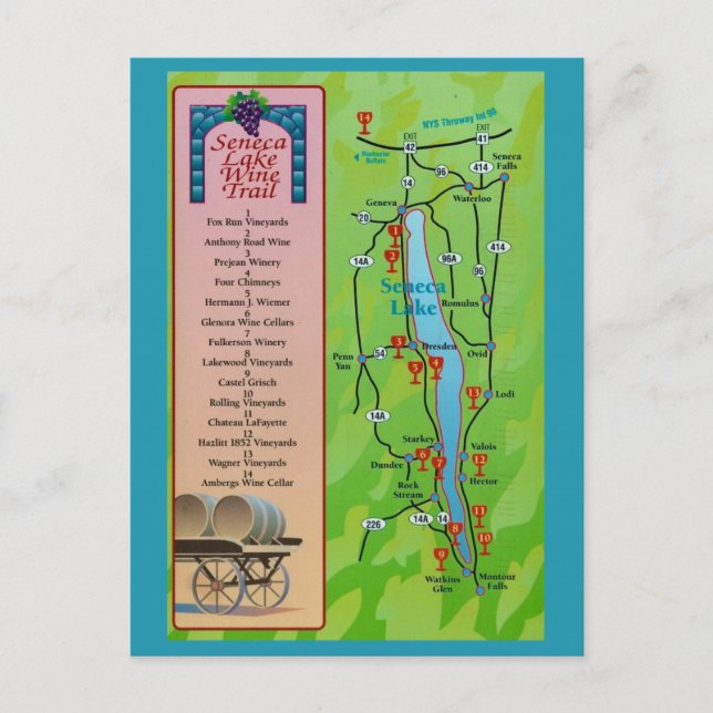Trilha de Vinho Seneca Lake Cartão Postal Antigo (Frente)