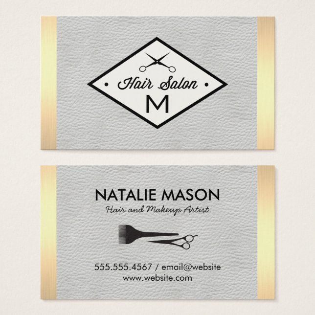 Trilha Lux Dourada de couro branco monograma (Frente & Verso)