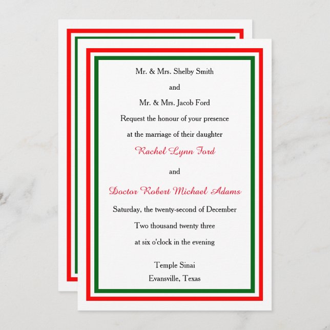 Trim de Natal Duplo - Convite de Casamento 5x7 (Frente/Verso)