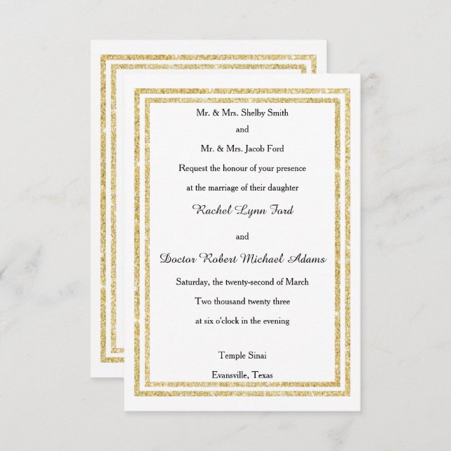 Trim Dourado Glittered Faux Chic - Convite de casa (Frente/Verso)