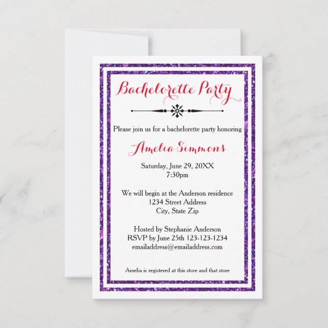 Trim. Duplo Roxo - Convite para Bachelorette 3x5 (Frente)