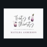 Trinta e trinta anos de convite<br><div class="desc">Trinta e sede aniversário de 30 anos de convite postal. Apresentando elegantes ilustrações de aquarela de cocktails,  vinho,  rosa,  gin,  em belas plumas roxas,  cinzentos e verdes. Um design excelente divertido para celebrar o seu marco.</div>