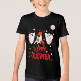 Trio de Fantasmas Fofos Happy Halloween Meia Manga
