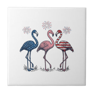 Trio de Flamingos Patrióticos Design de Gravura Vi