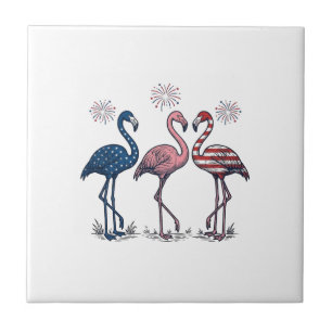Trio de Flamingos Patrióticos Design de Gravura Vi