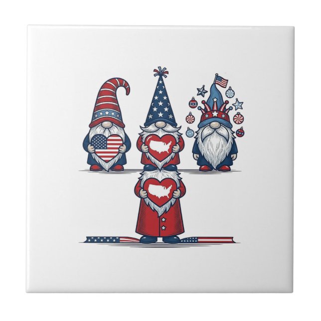 Trio de Gnome Patriótico Design Vetorial Vintage_1 (Frente)