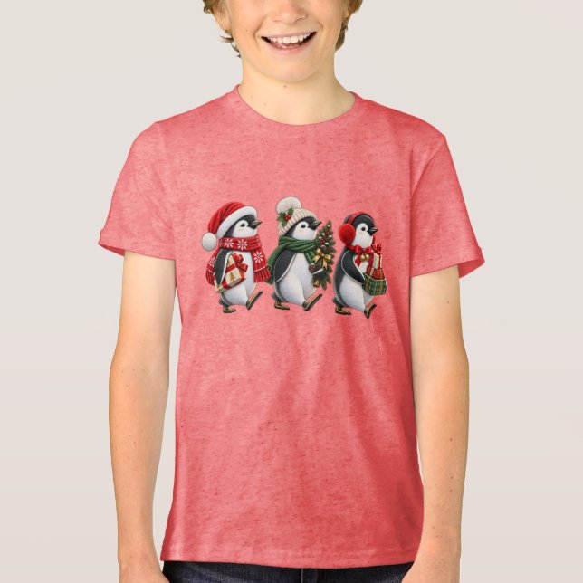 Trio de Pinguins de Natal Fofo (Frente)