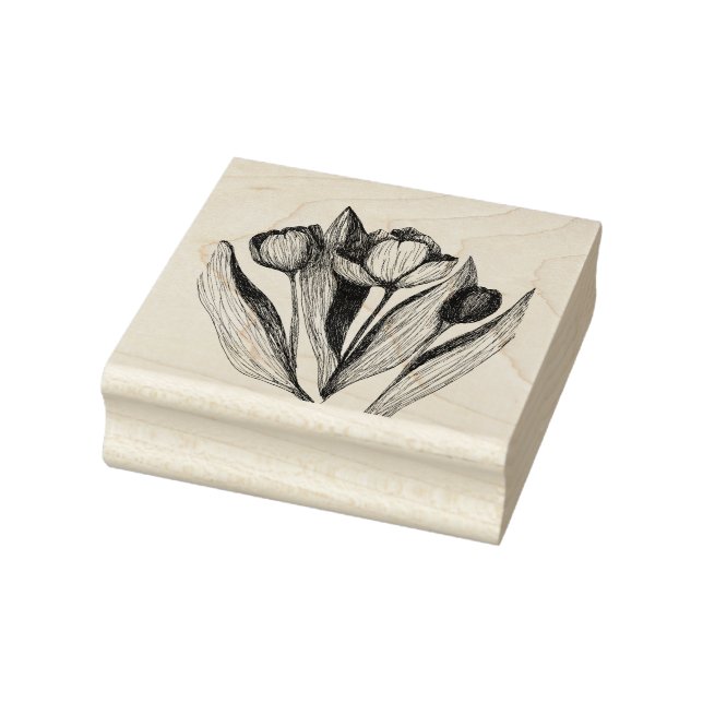 Trio de Tulipas, Carimbo Gravado à Mão (Carimbo)