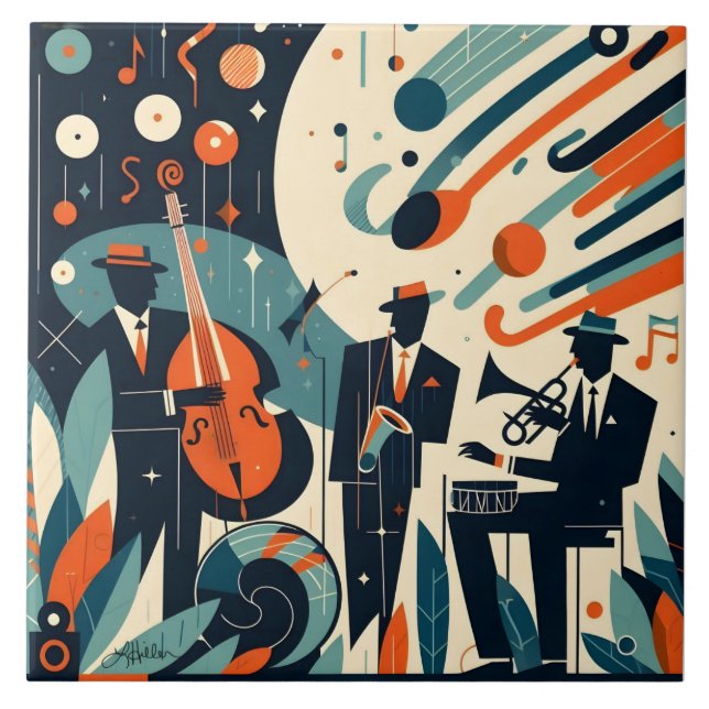 Trio do Jazz da Era Moderno de Meados do Século (Frente)
