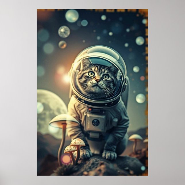 Trip de Gato Cósmico - Poster de Espaço Retroativo (Frente)