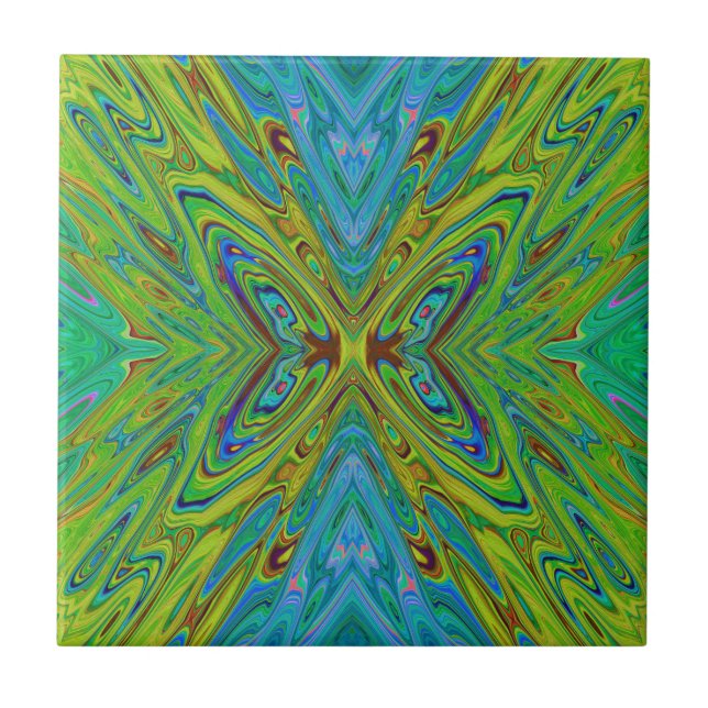 Trippy Chartreuse e Blue Abstrato Butterfly (Frente)