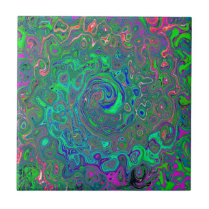 Trippy Chartreuse e Blue Retro Liquid Swirl