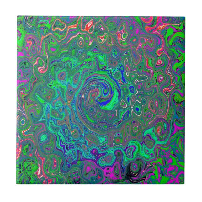Trippy Chartreuse e Blue Retro Liquid Swirl (Frente)