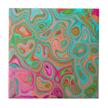 Trippy Retro Orange e Aqua Groovy Abstrato Art
