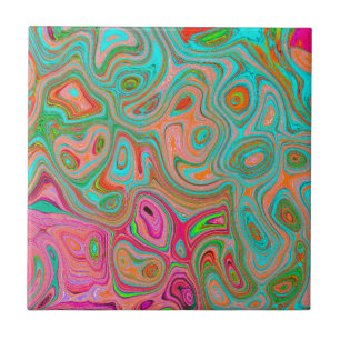 Trippy Retro Orange e Aqua Groovy Abstrato Art