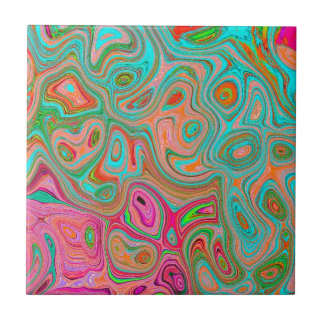 Trippy Retro Orange e Aqua Groovy Abstrato Art (Frente)