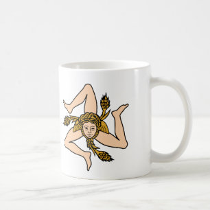 Triskelion siciliano com a caneca de café do mapa
