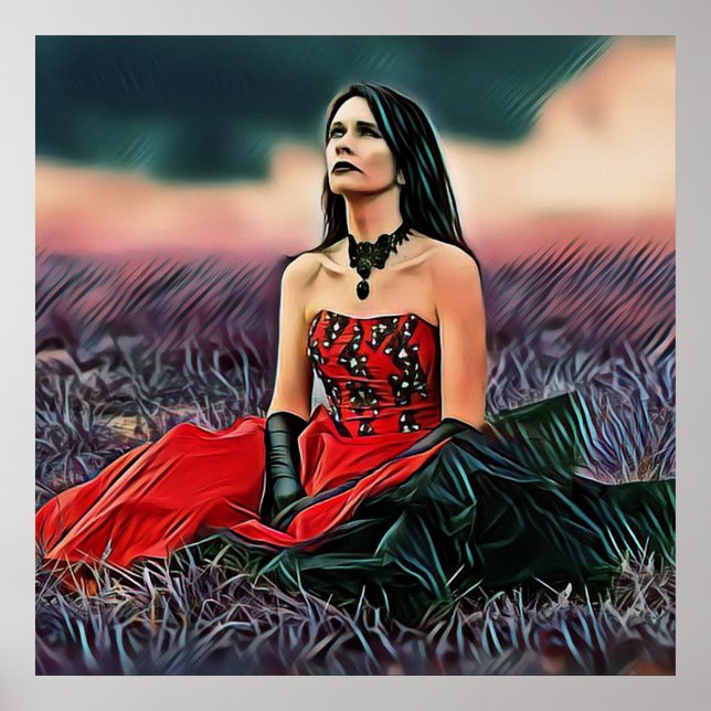 Triste Garota Gótica Sentada Fora da Poster (Frente)