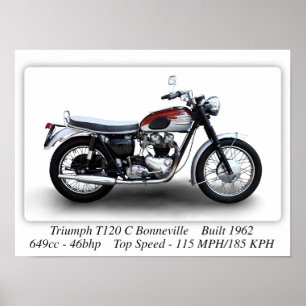 Triumph T120C Bonneville Motorcycle - Impressão A3