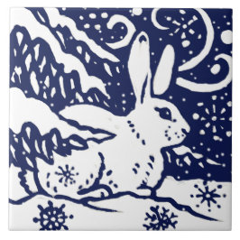 Trivet Animal do Coelho da Neve marinho Azul Branc