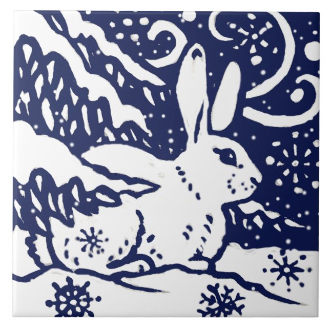 Trivet Animal do Coelho da Neve marinho Azul Branc (Frente)