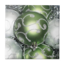 Trivet/Azulejo 'Green and Silver Sparkle'