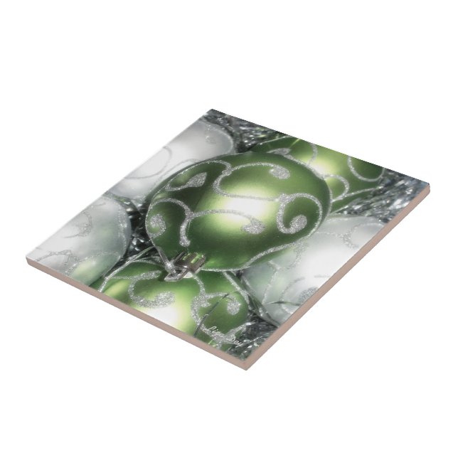 Trivet/Azulejo 'Green and Silver Sparkle' (Lateral)