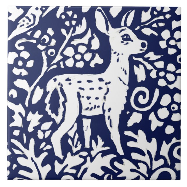 Trivet de Animais da Floresta marinho Azul Branco (Frente)