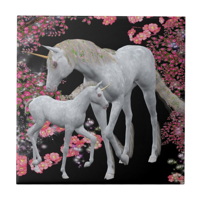 Trivet De Azulejo Da Unicorn E Da Baby Fantasy (Frente)