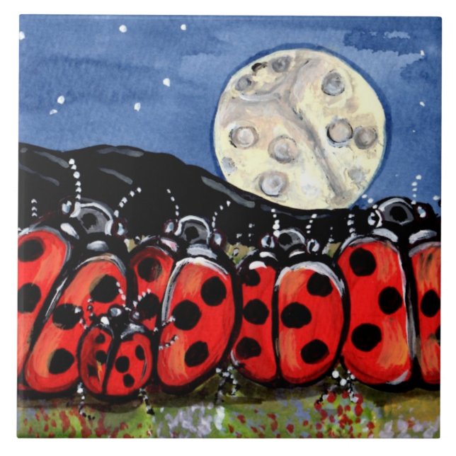 Trivet de Azulejo Design 6" da família Ladybug (Frente)