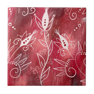 Trivet De Padrão Floral Branco E Vermelho