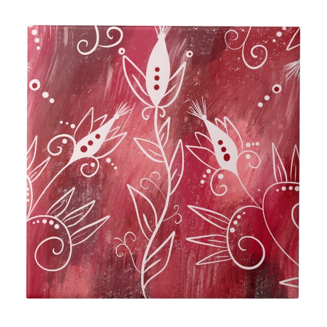 Trivet De Padrão Floral Branco E Vermelho (Frente)