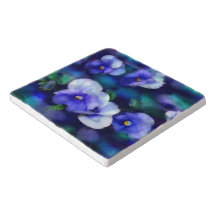 Trivet Floral Cerâmico Azul Pansies