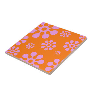 Triveto Floral Cor-De-Laranja Retro E Cor-De-Rosa
