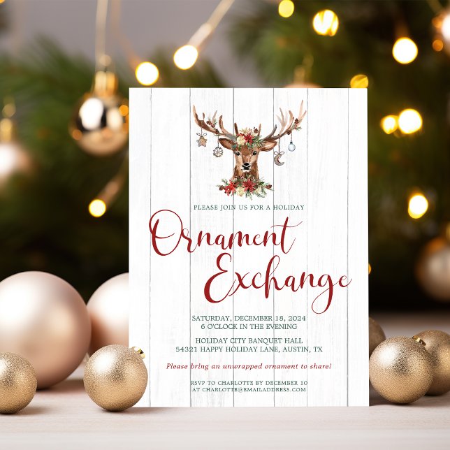 Troca de Enfeites de natal com Antadores Florais O (Budget Floral Antlers Christmas Ornament Exchange Invitation )