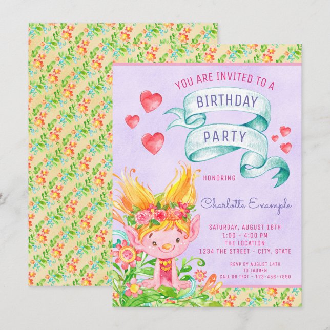 Troll qualquer número de Convites de festas de ani (Frente/Verso)