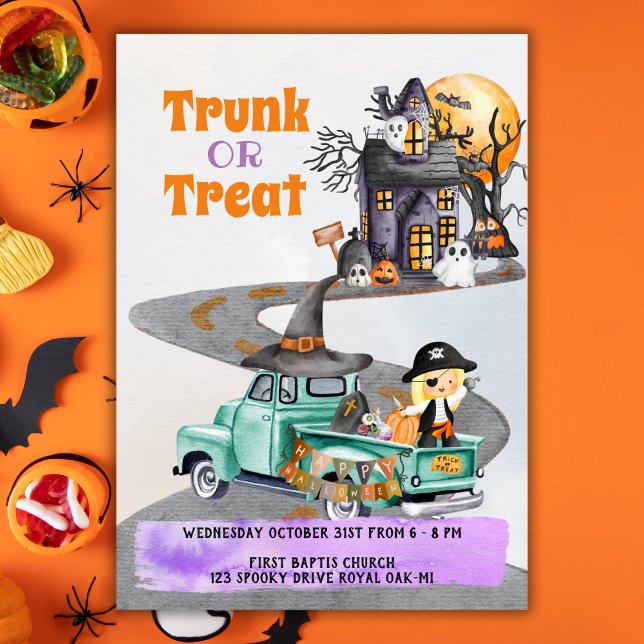 Tronco De Convite De Evento De Halloween Ou Cute D (Halloween Event Invitation Trunk Or Treat Cute)