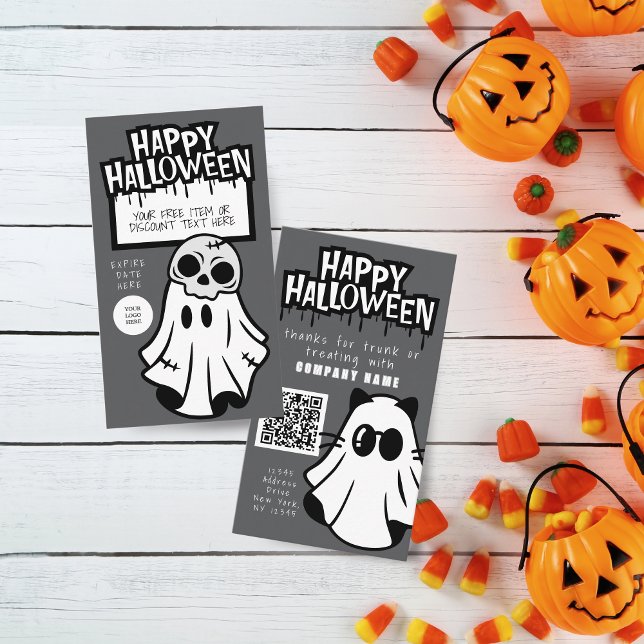 Tronco ou Tratar Cartões de visitas Fantasmas Lega (Trunk or Treat Halloween Coupon Business Cards Pack of 100. Gray, Black and White Ghosts)
