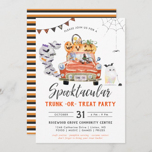 Tronco Ou Tratar | Convite para Festas de Hallowee (Frente/Verso)