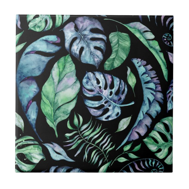 Tropic jungle leaf pattern verde roxo tropical tro (Frente)