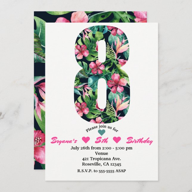 Tropical 8 Oitavo Convite de aniversário (Frente/Verso)