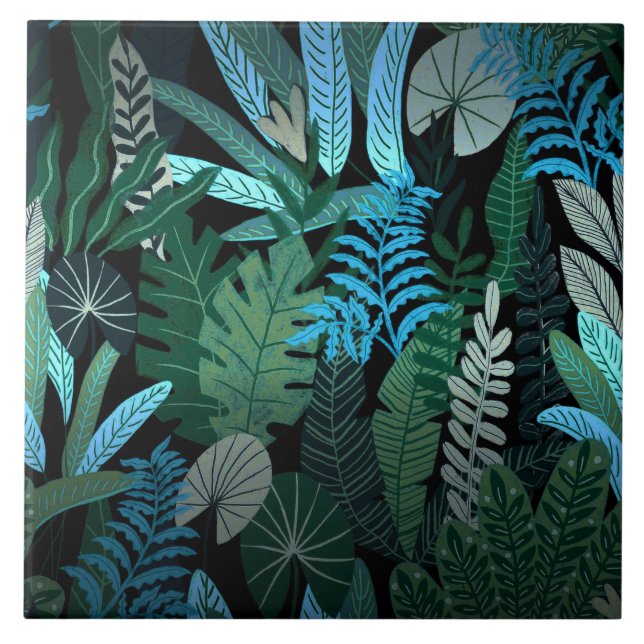 Tropical Aloha Exótica da Selva Azul à Noite (Frente)