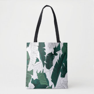 Tropical Banana Leaf Pattern Tote Bag: Dark Green
