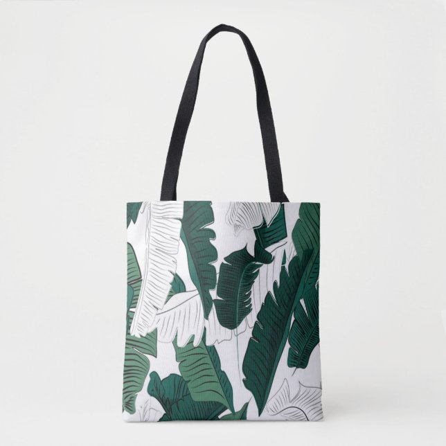 Tropical Banana Leaf Pattern Tote Bag: Dark Green  (Frente)