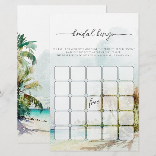 Tropical Beach Palm Treine Bridal Bingo Game (Frente/Verso)