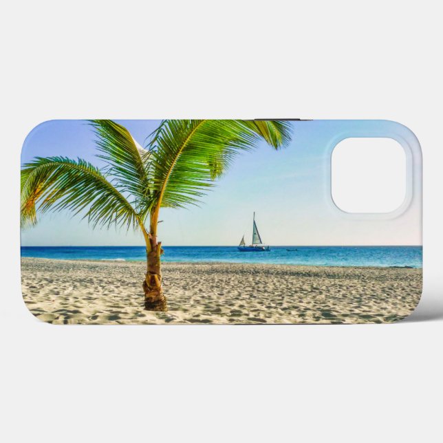 Tropical Beaches | Sailboat, Palm Tree, Aruba (Verso (horizontal))