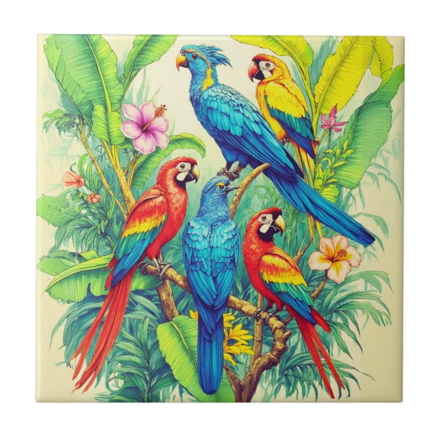 Tropical Birds Botanical Illustration (Frente)