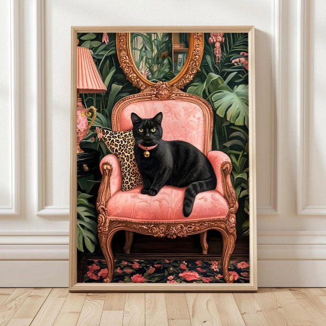 Tropical Black Cat on Sofa Poster Print, Funny Bla (Criador carregado)